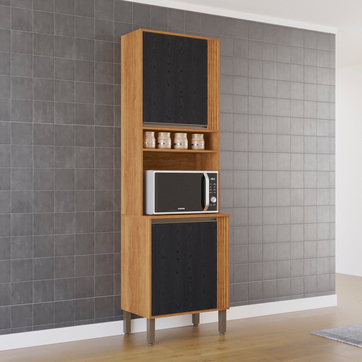 Armário Paneleiro Torre Quente Pérola Cinamomo/preto