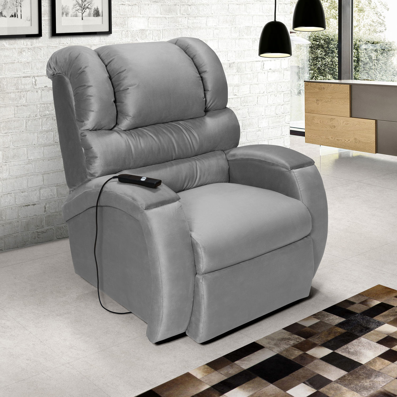 Poltrona do Papai Retrátil e Reclinável com Controle Imperial Império Estofados Cinza