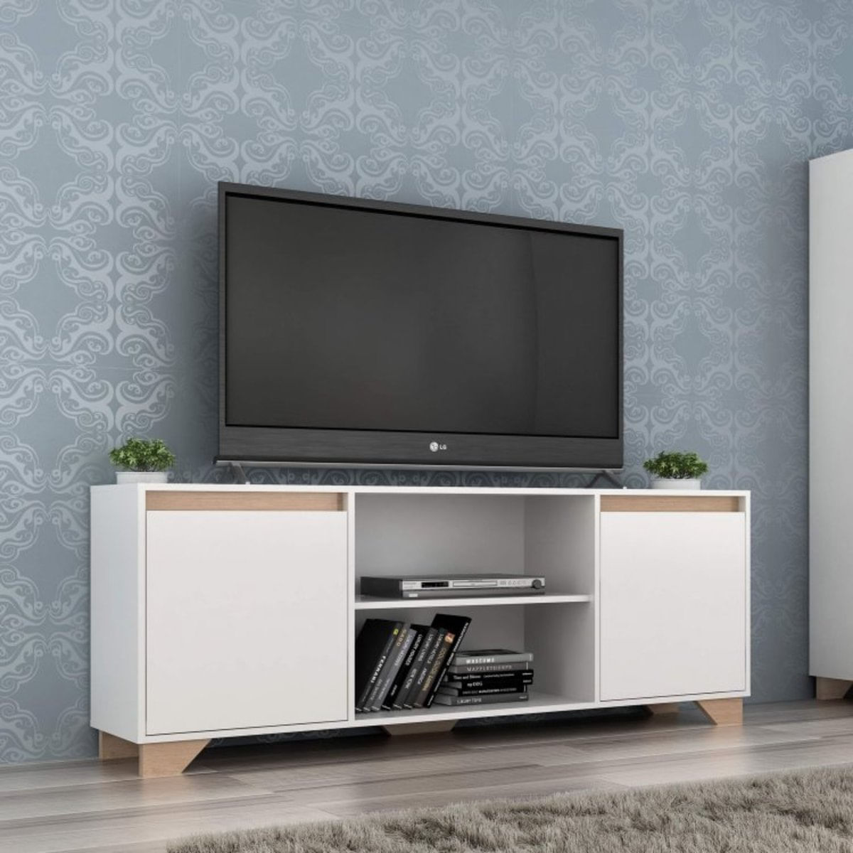 Rack para TV 42 Polegadas 2 Portas 3 Prateleiras Benevello Quiditá Branco