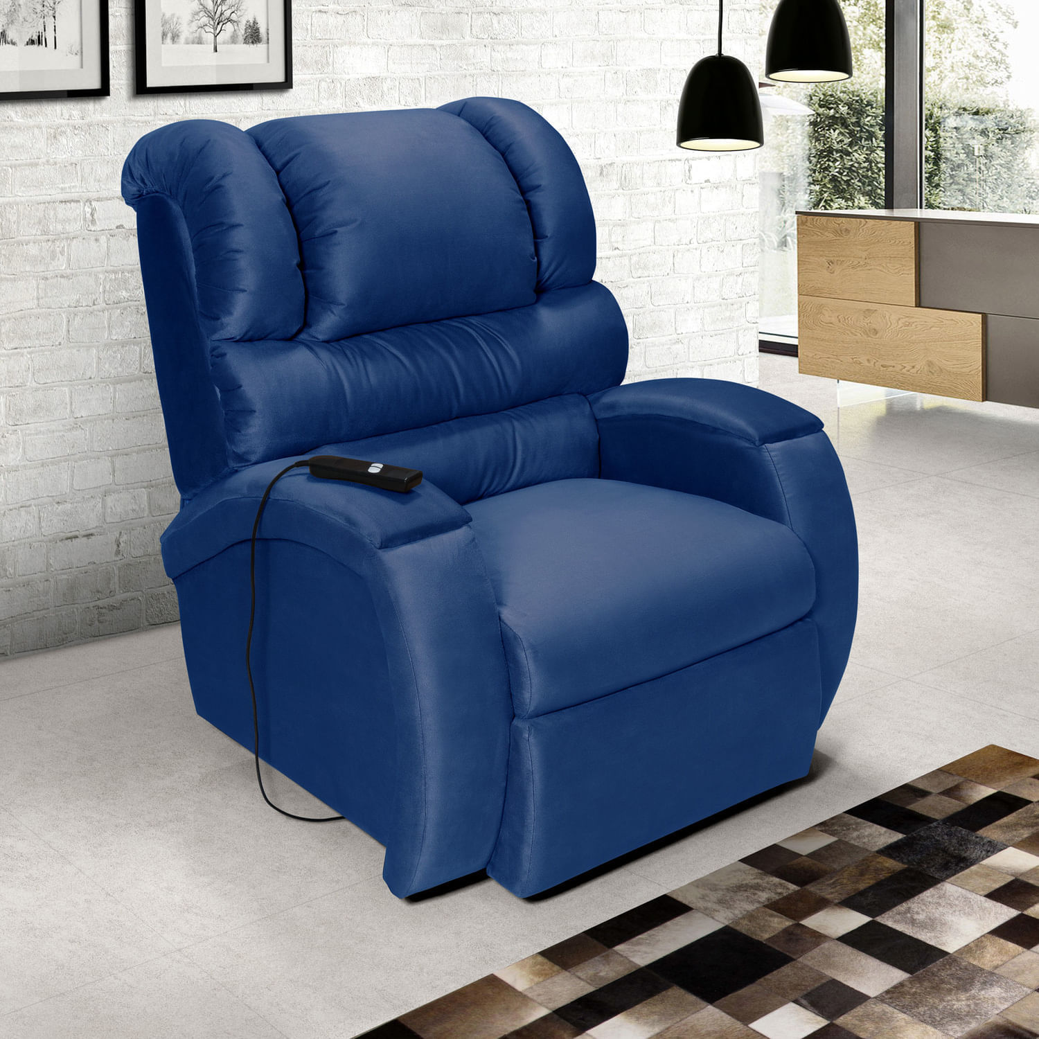 Poltrona do Papai Retrátil e Reclinável com Controle Imperial Império Estofados Azul Marinho