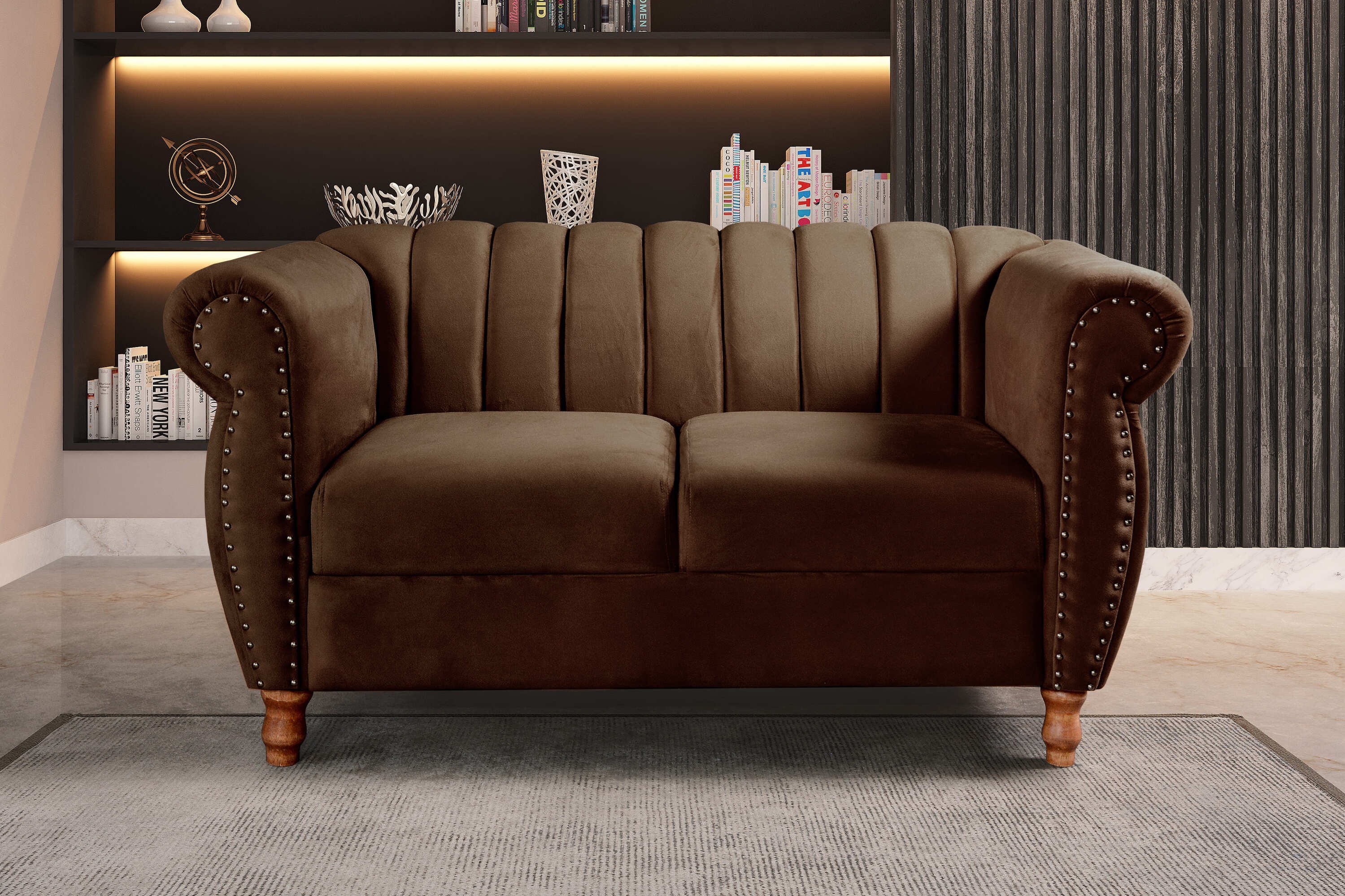 Namoradeira Realeza Sofá Chesterfield Decoração Sala Recepção Estilo Retrô Marrom