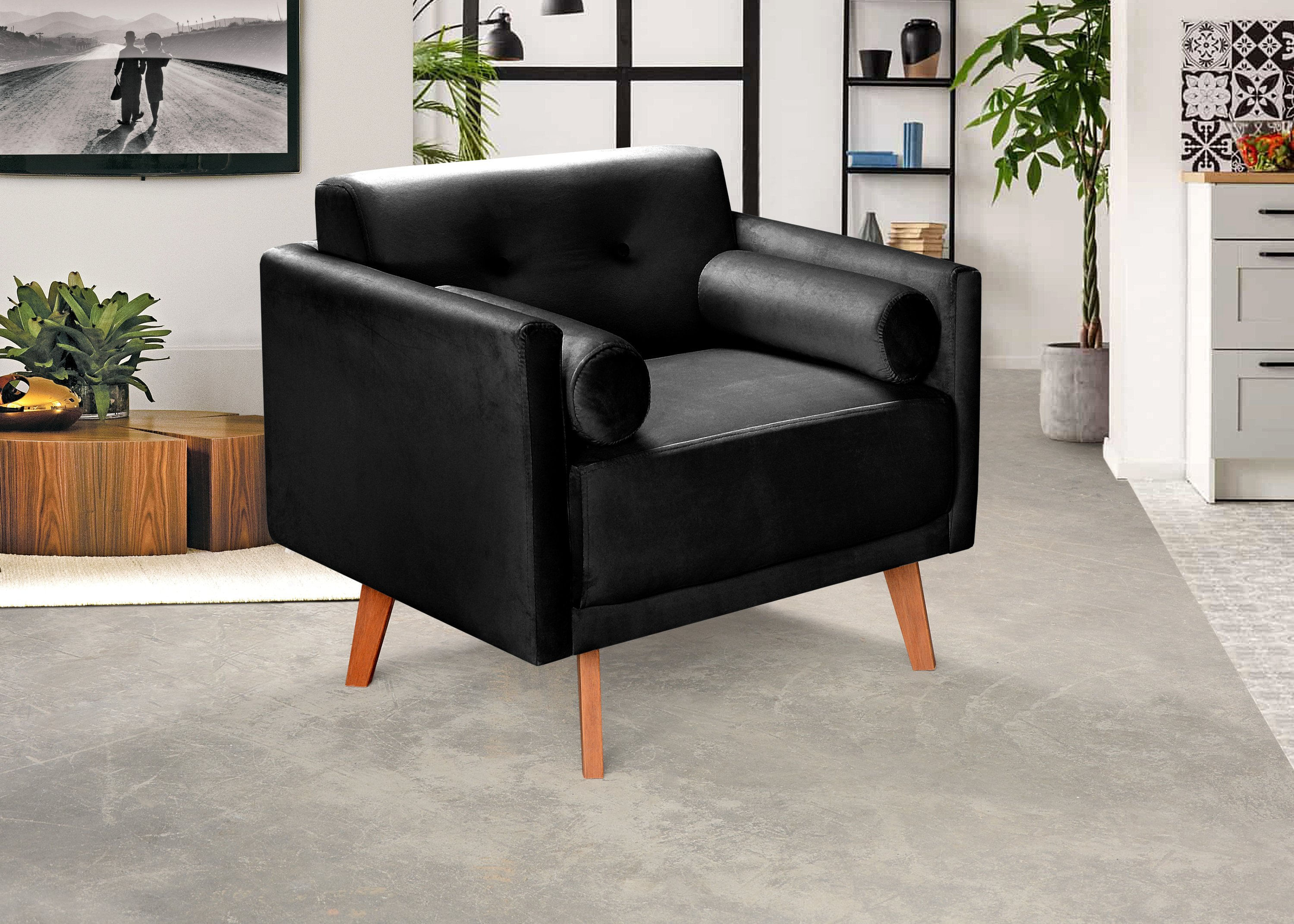 Poltrona Moderna Decoração Sala, Varanda, Recepção Luma Preto