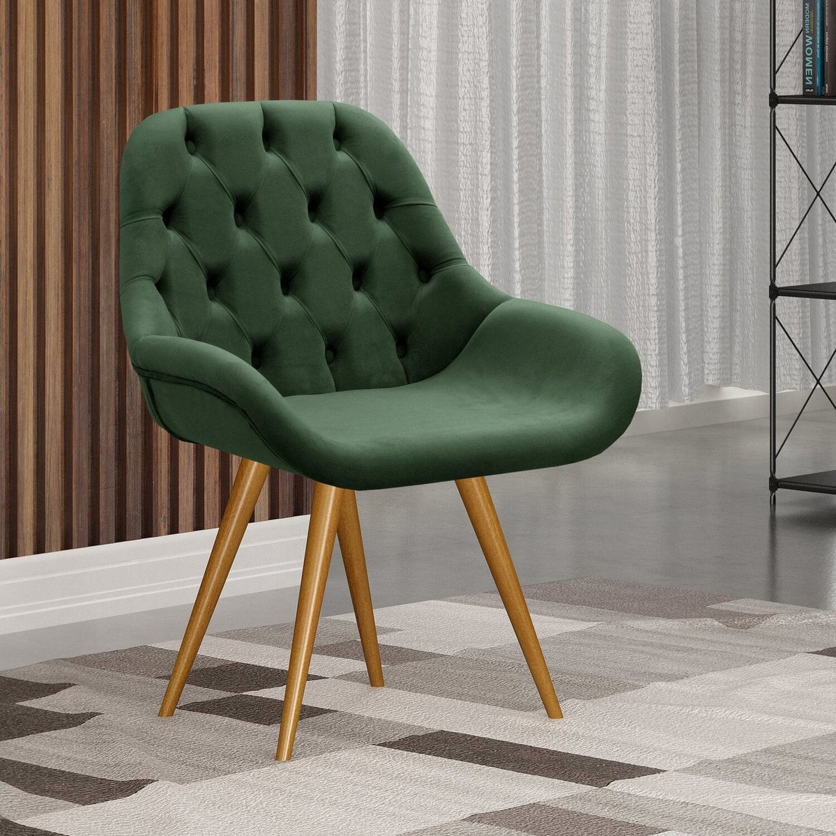 Poltrona Botonê Pé Palito Cadeira Decorativa Sala, Escritório, Recepção Lua Verde