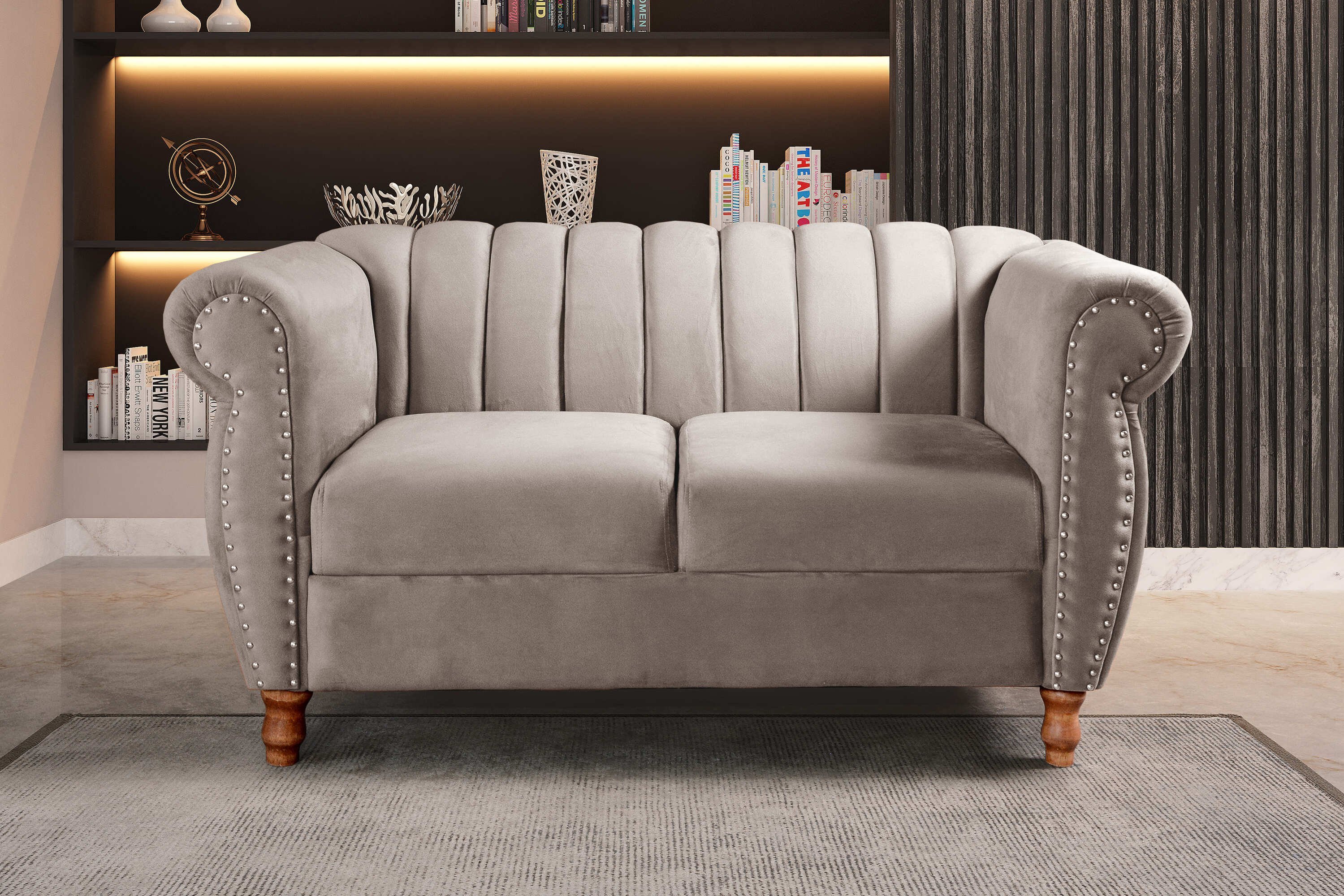 Namoradeira Realeza Sofá Chesterfield Decoração Sala Recepção Estilo Retrô Cinza Capuccino