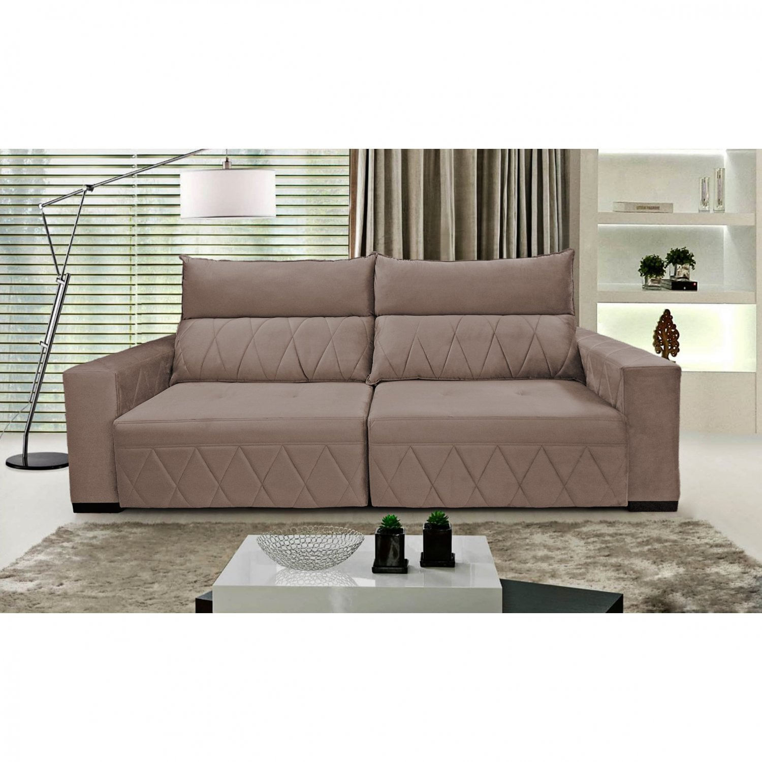 Sofá Retrátil E Reclinável 4 Lugares 2,50m Ellen Cia Do Estofado Bege