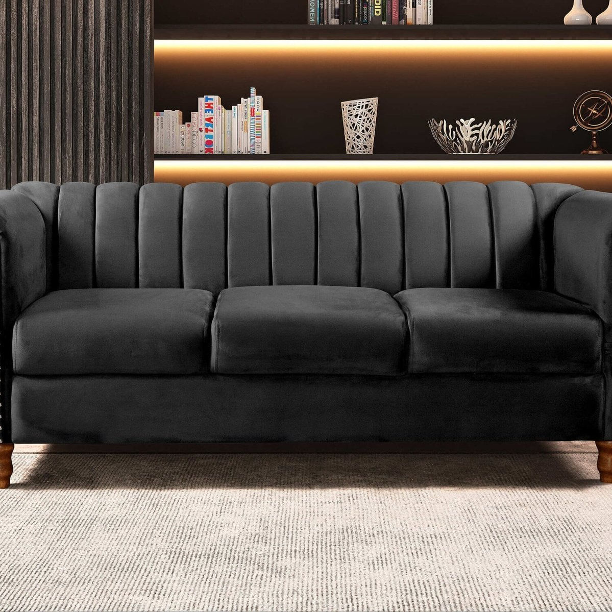 Sofá Chesterfield Realeza 3 Lugares Decoração Retrô Preto