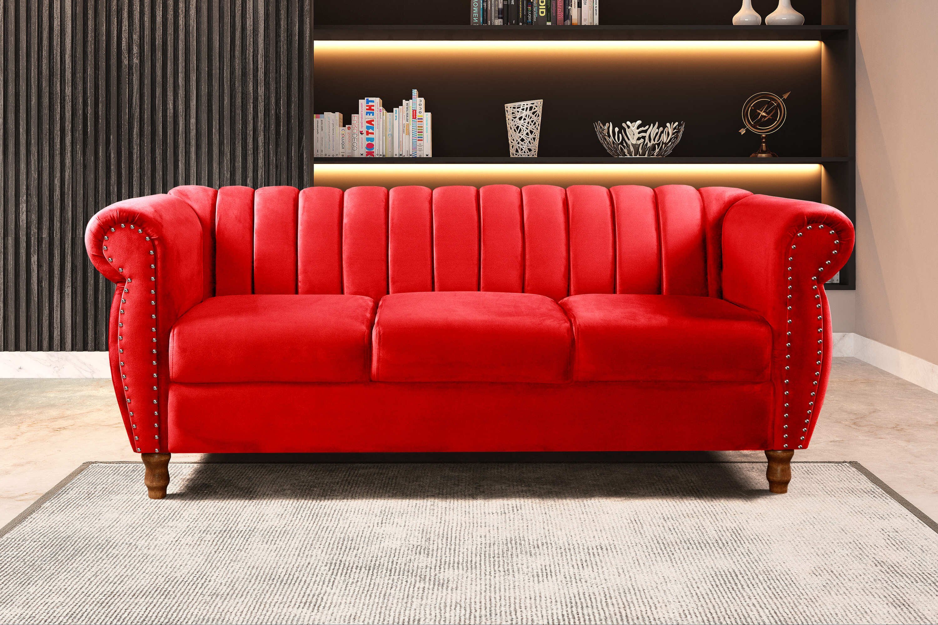 Sofá Chesterfield Realeza 3 Lugares Decoração Retrô Vermelho