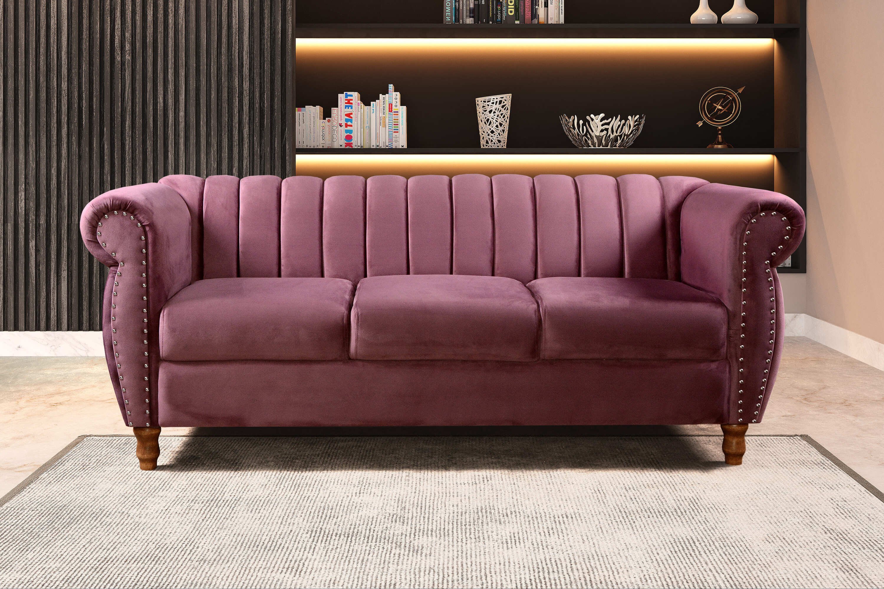 Sofá Chesterfield Realeza 3 Lugares Decoração Retrô Roxo