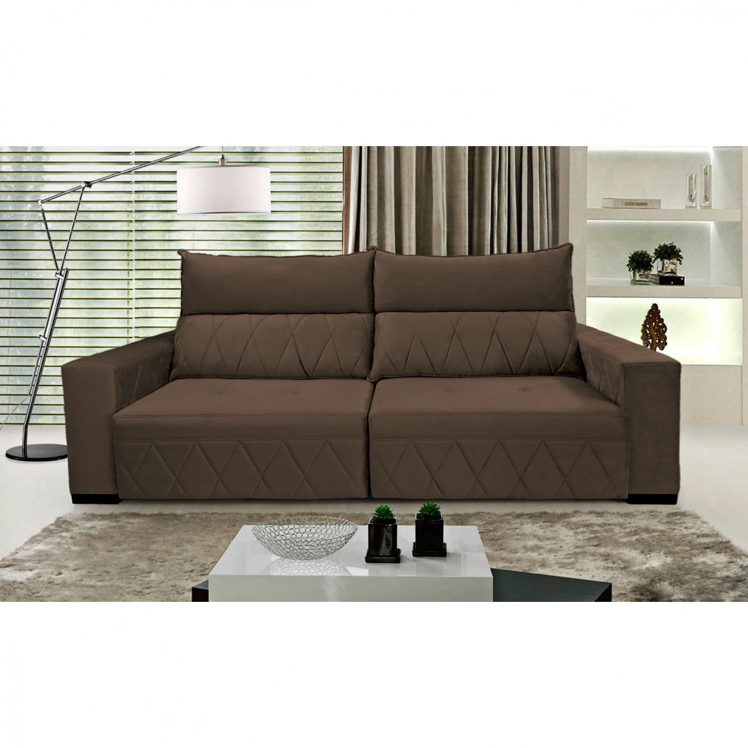 Sofá Retrátil E Reclinável 4 Lugares 2,30m Ellen Cia Do Estofado Marrom