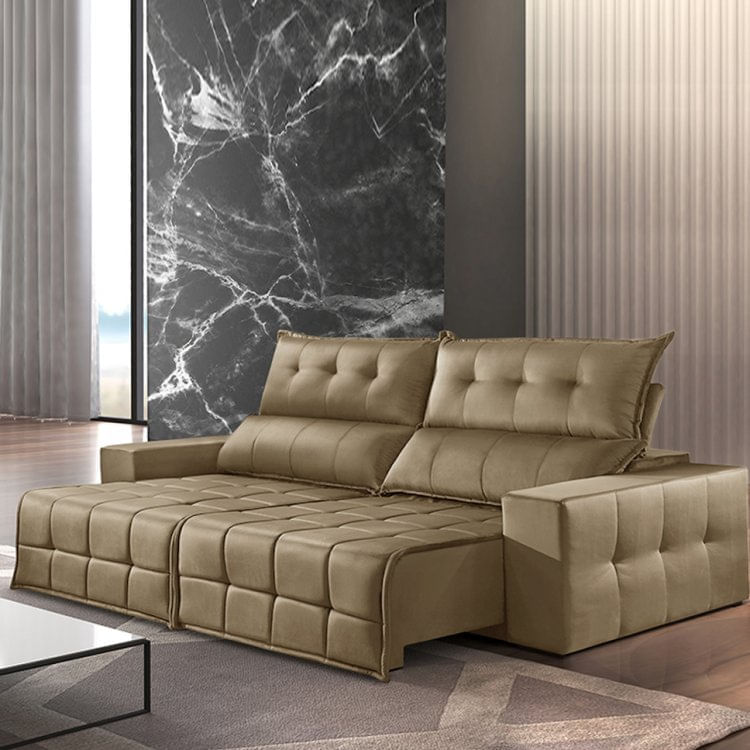 Sofá Retrátil 4 Lugares 230cm Cabo Frio Estofados Teixeira Bege