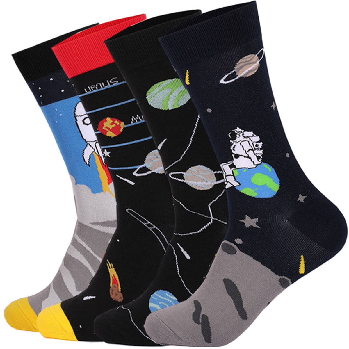 Crew Socks, Algodão Penteado, Tema Espacial Masculino, Tamanho 44-49
