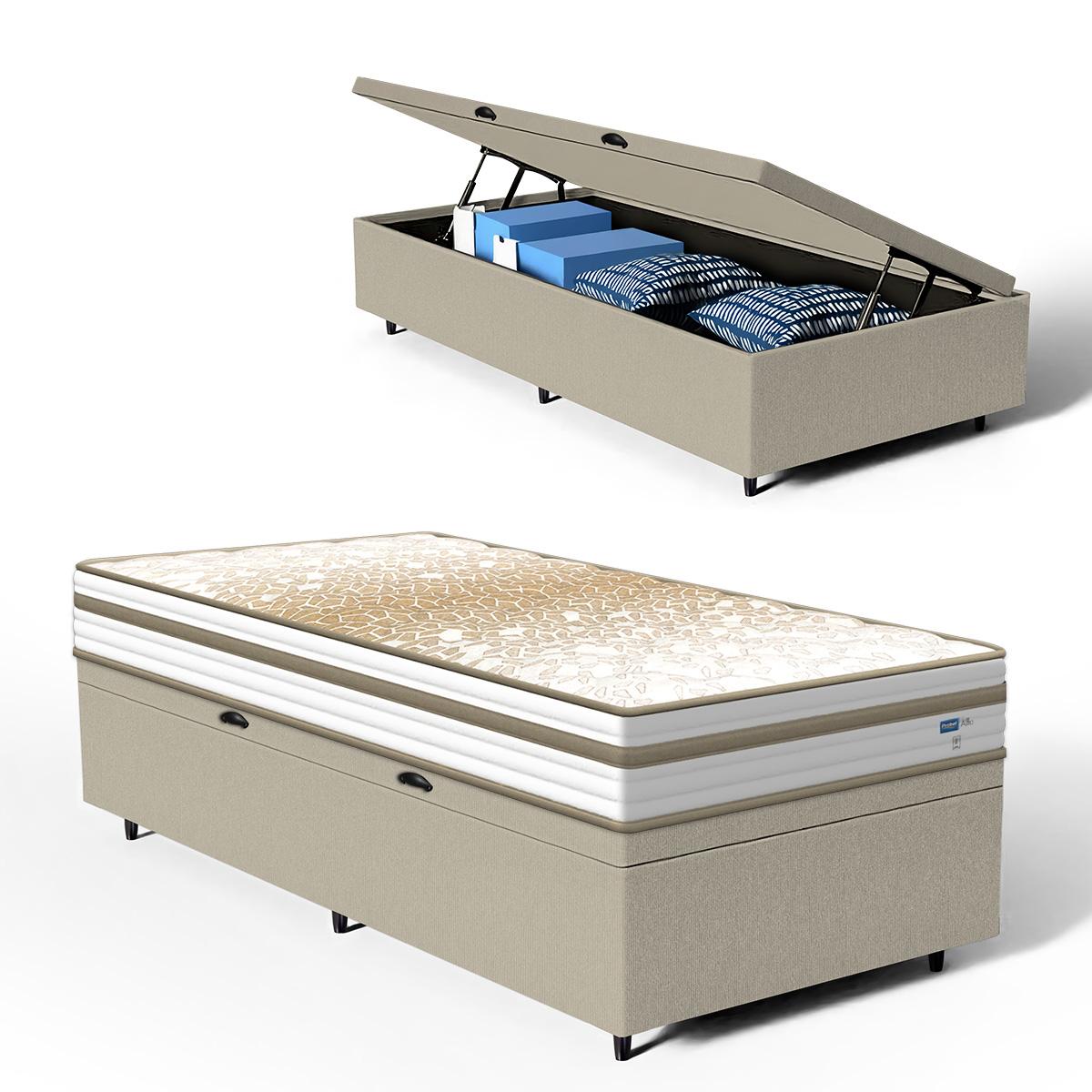 Cama Box Baú Com Colchão De Molas Ensacadas Double Face Pillow Euro Alfa Probel Solteiro 88cm