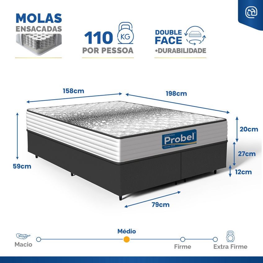 Cama Box Com Colchão De Molas Ensacadas Double Face Essence Probel Queen 158cm - imagem 3