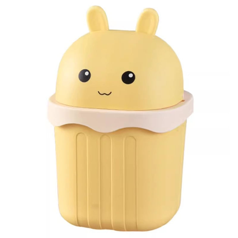Lata De Lixo De Mesa Cute Yellow Bunny Com Tampa 140g