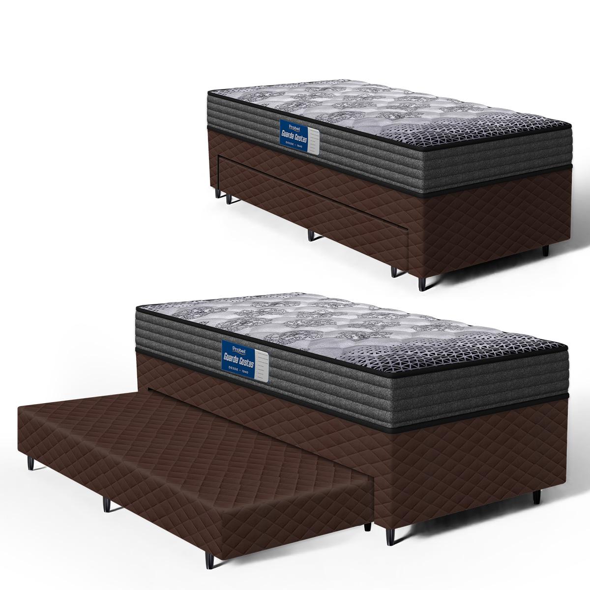 Cama Box Com Colchão De Espuma D60 Double Face Guarda Costas Comfort Force Probel + Auxiliar De Espuma Unique Solteiro 88cm