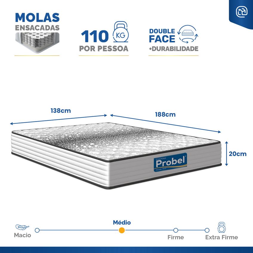 Cama Box Baú Com Colchão De Molas Ensacadas Double Face Essence Probel Casal 138cm - imagem 4