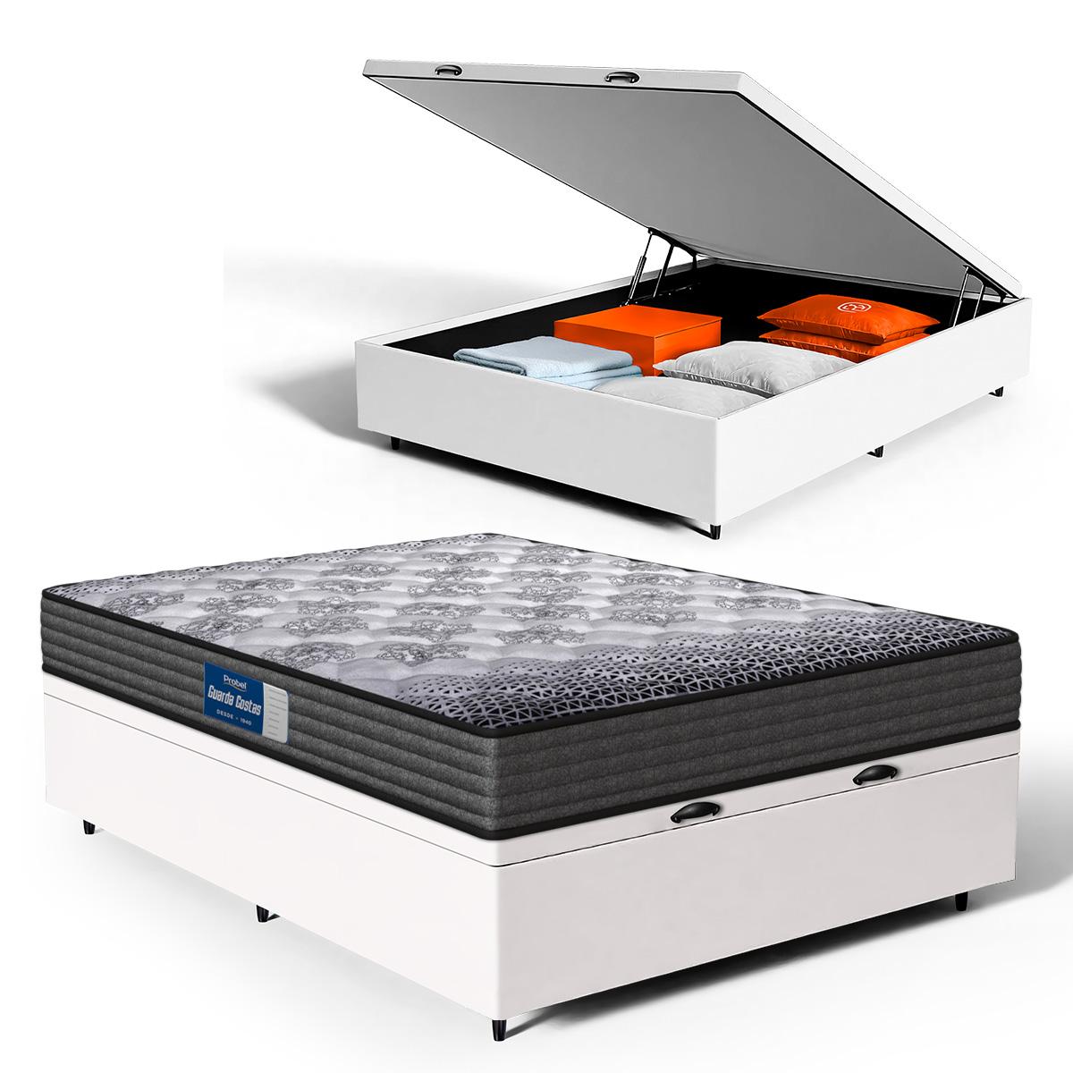 Cama Box Baú Com Colchão De Espuma D60 Double Face Guarda Costas Comfort Force Probel Casal 138cm