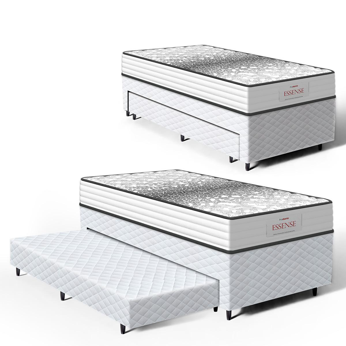 Cama Box Com Colchão De Molas Ensacadas Double Face Essence Probel + Auxiliar De Espuma Unique Solteiro 88cm