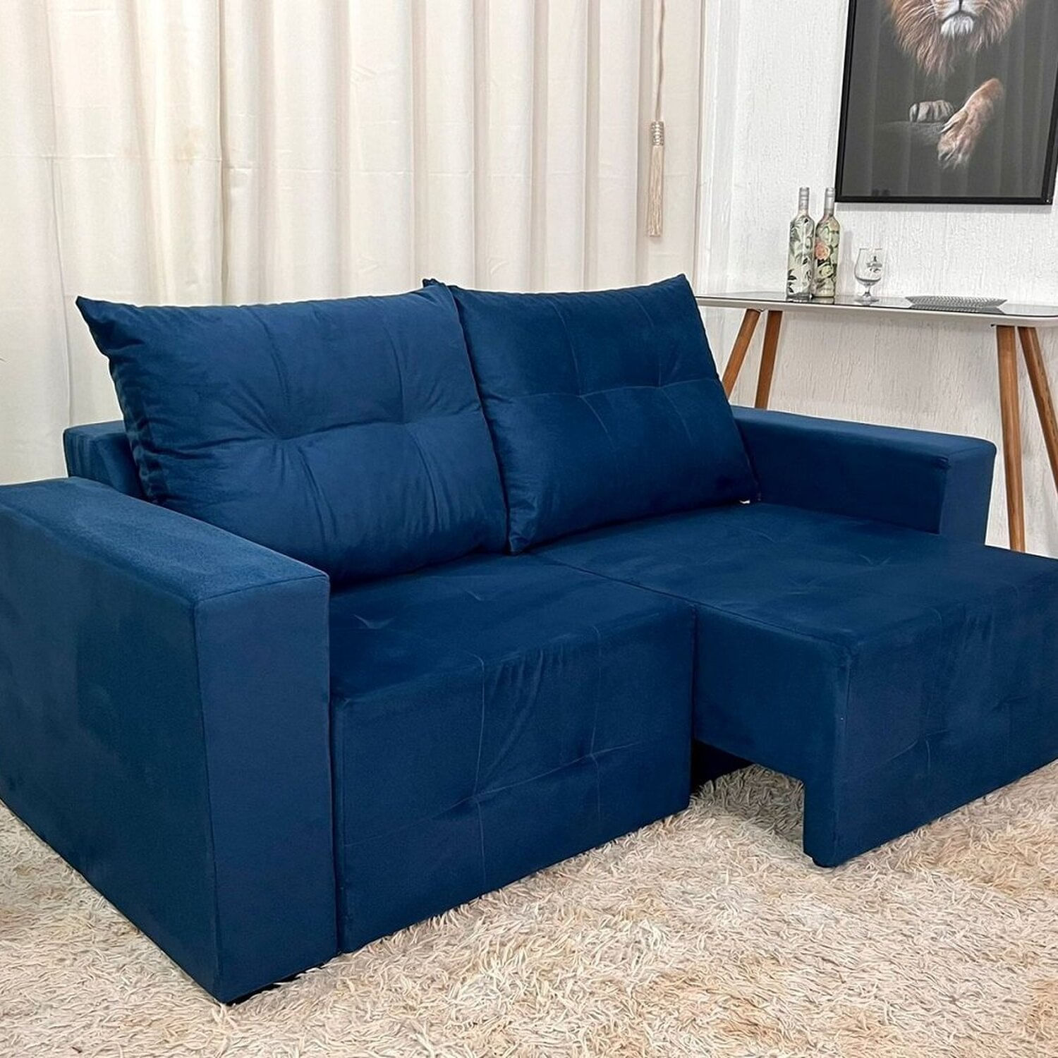 Sofá Retrátil 2 Lugares 185cm Duda Design Moderno Azul