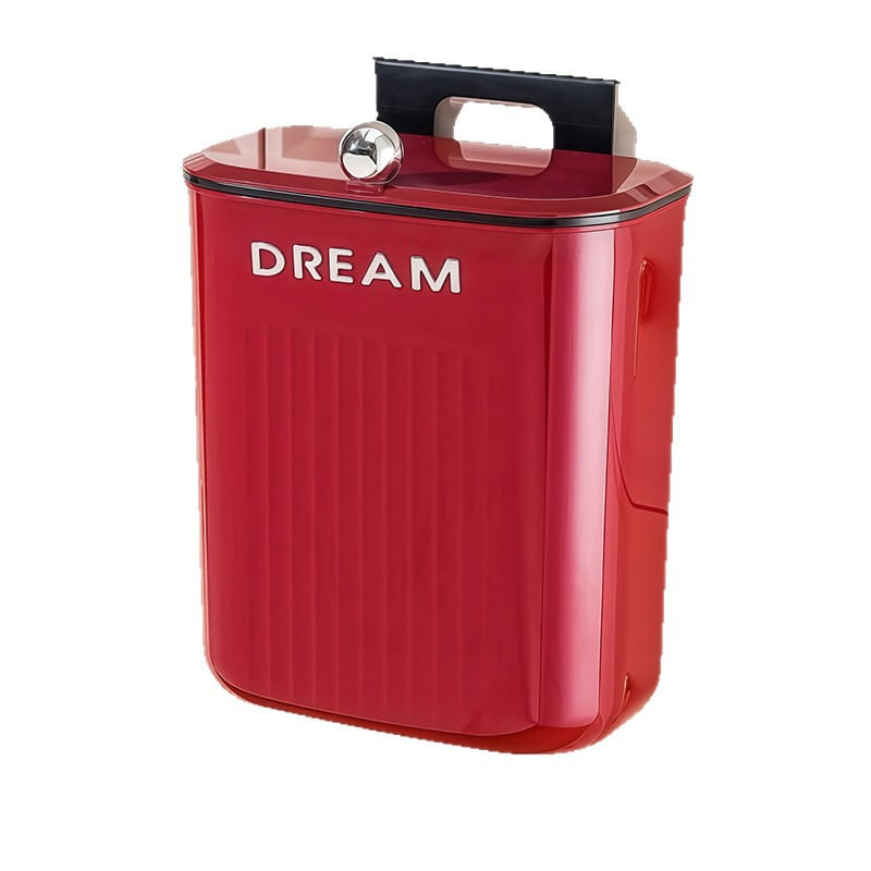 Lata De Lixo De Mesa De Plástico Vermelho Com Tampa E Alça 750g 24,7x15x28cm