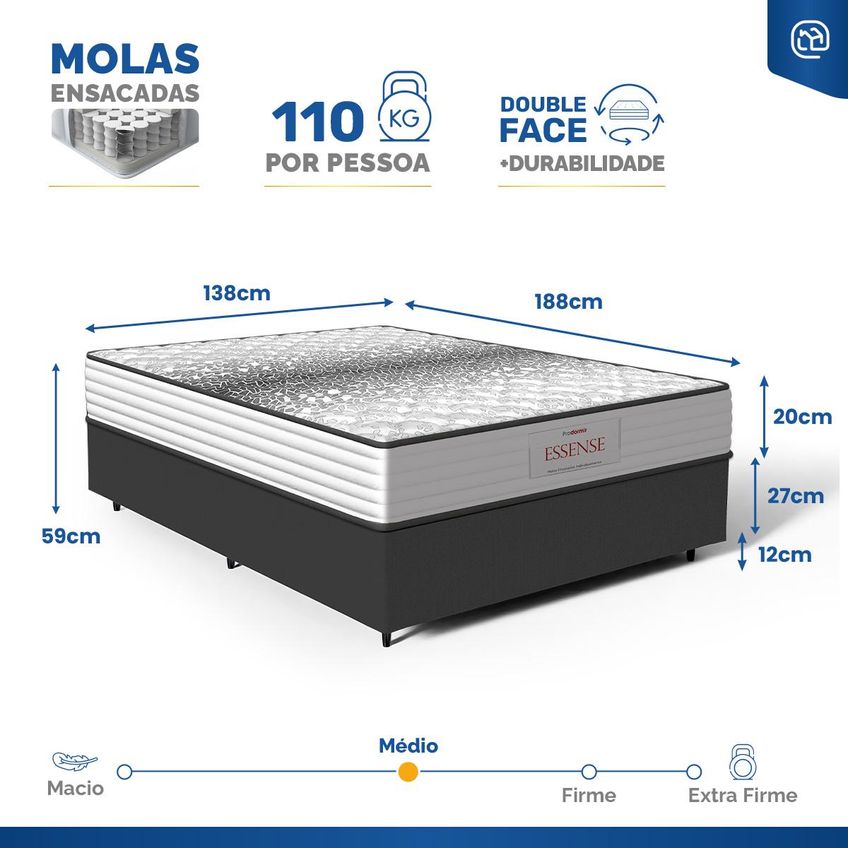Cama Box Com Colchão De Molas Ensacadas Double Face Essence Probel Casal 138cm - imagem 3