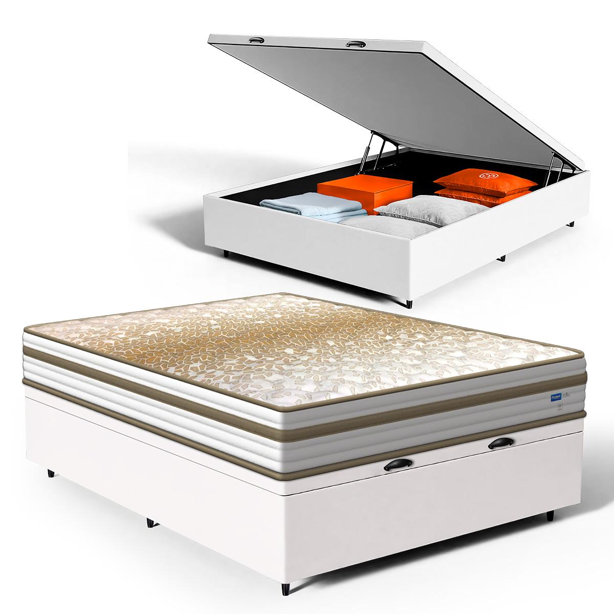 Cama Box Baú Com Colchão De Molas Ensacadas Double Face Pillow Euro Alfa Probel Casal 138cm