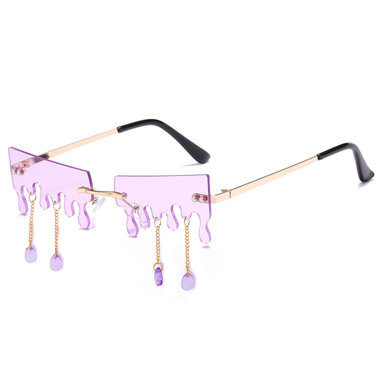 Óculos De Sol Dripping Rimless Purple Chain Para Festas