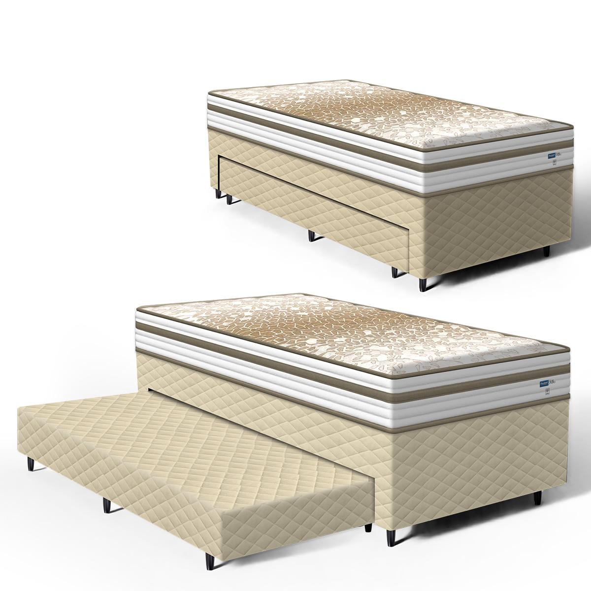 Cama Box Com Colchão De Molas Ensacadas Double Face Pillow Euro Alfa Probel + Auxiliar De Espuma Unique Solteiro 88cm