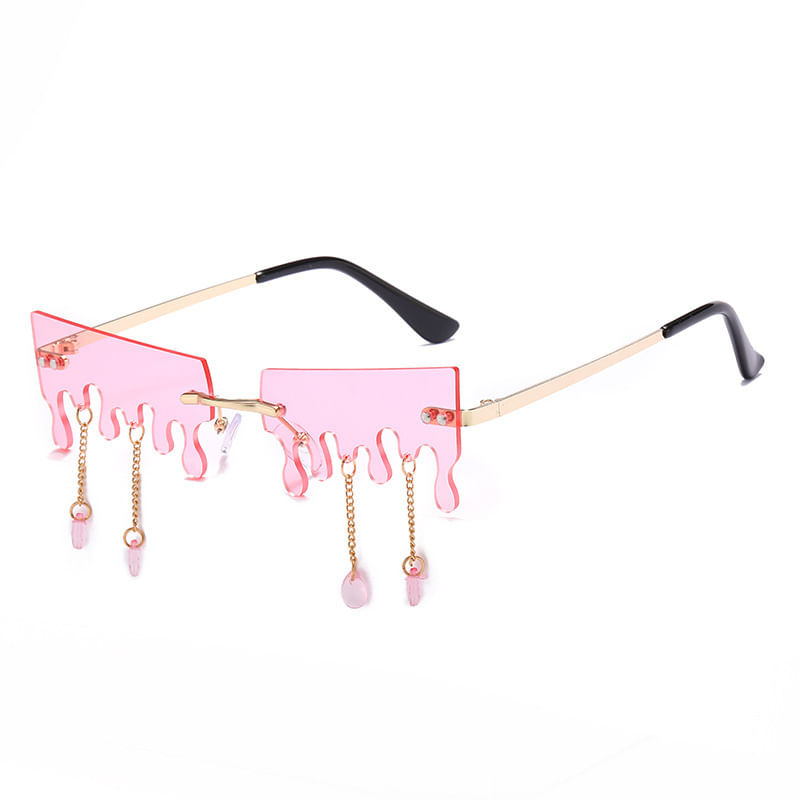 Óculos De Festa Glasses Dripping Pink Rimless Chain