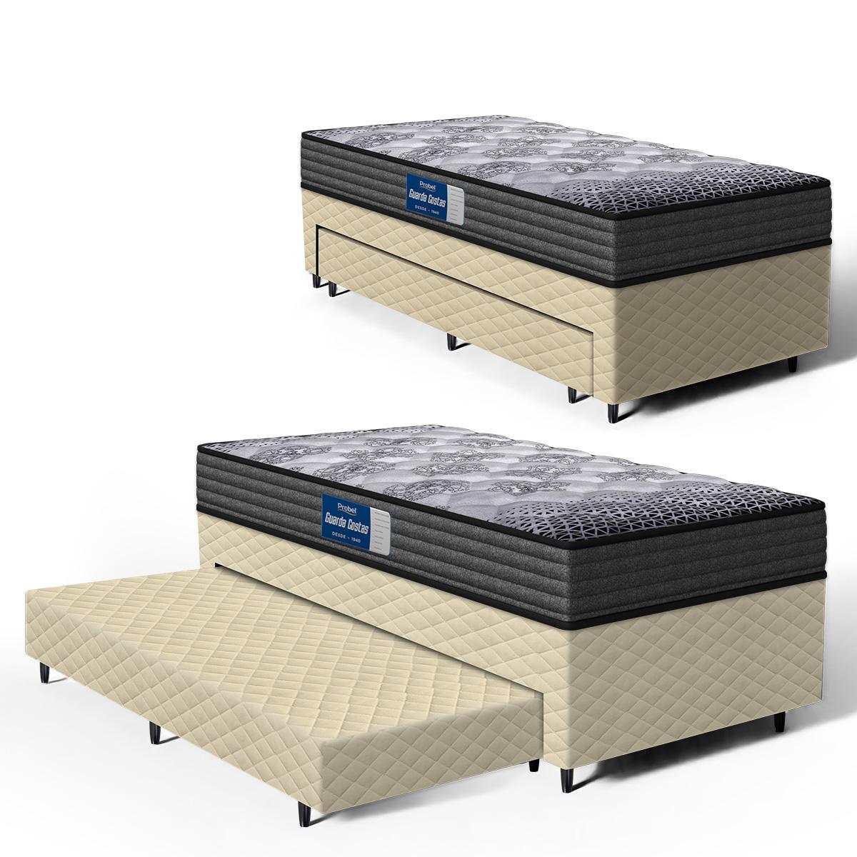 Cama Box Com Colchão De Espuma D60 Double Face Guarda Costas Comfort Force Probel + Auxiliar De Espuma Unique Solteiro 88cm