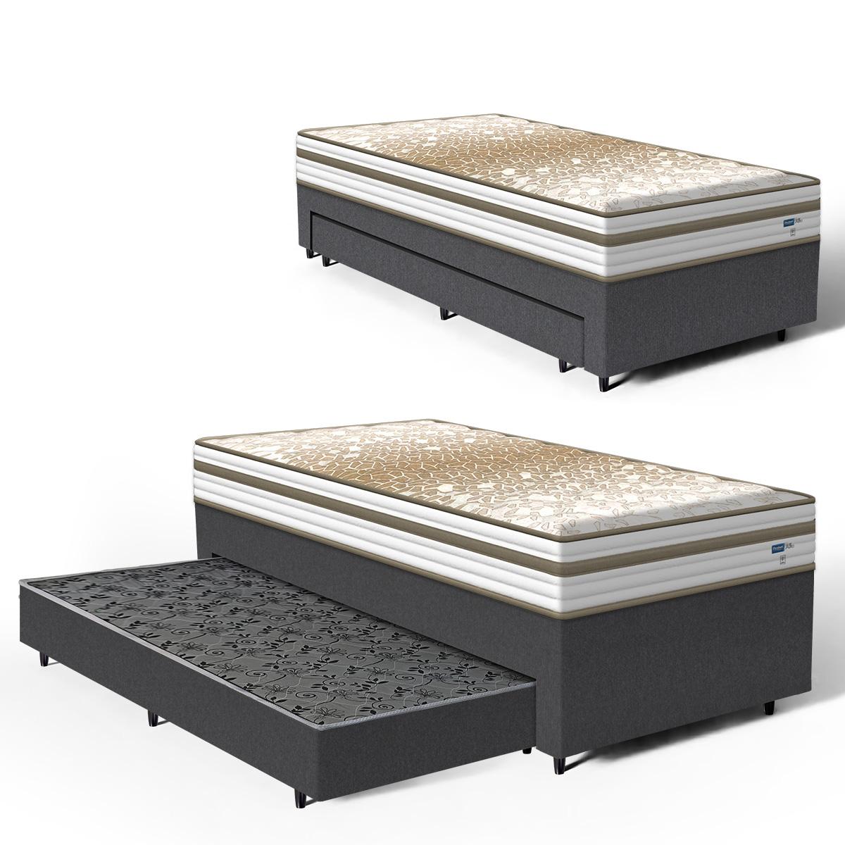 Cama Box Com Colchão De Molas Ensacadas Double Face Pillow Euro Alfa Probel + Auxiliar De Espuma Unique Solteiro 88cm