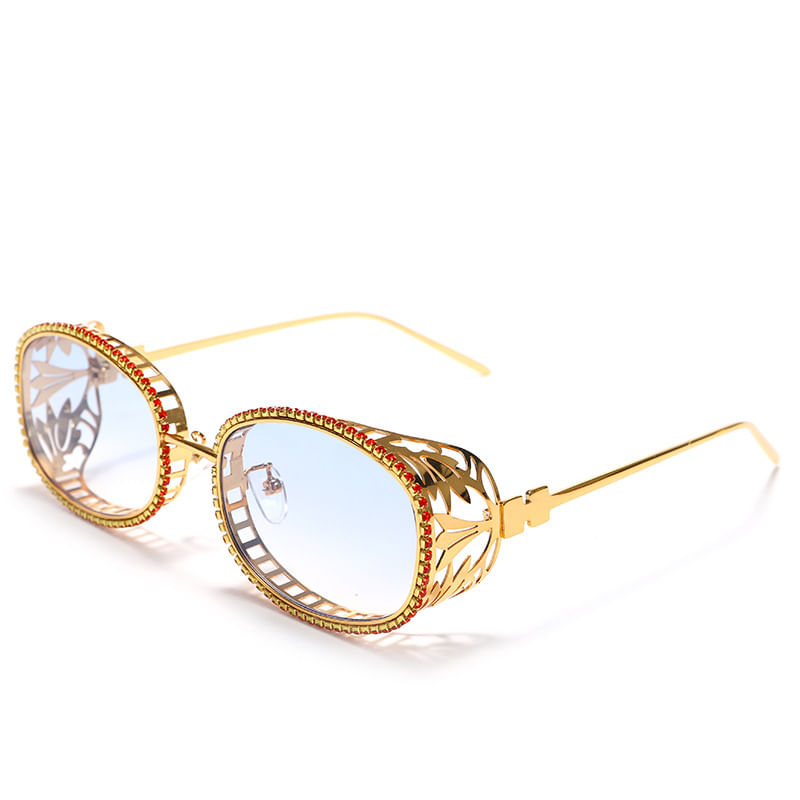 Óculos Steampunk Hollow Metal Eyewear Oval Blue Lens
