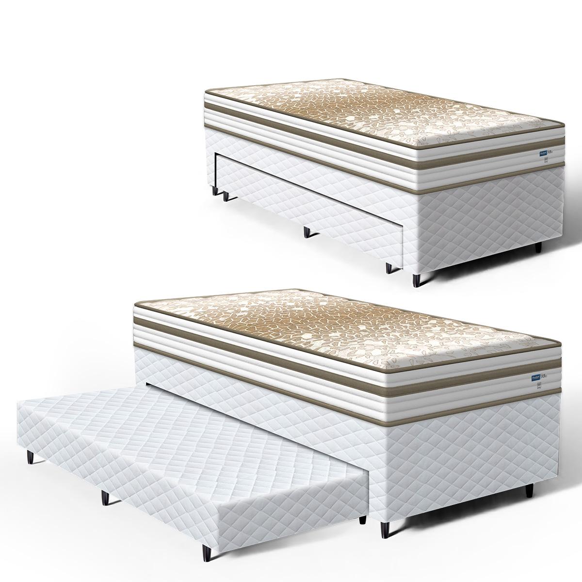 Cama Box Com Colchão De Molas Ensacadas Double Face Pillow Euro Alfa Probel + Auxiliar De Espuma Unique Solteiro 88cm