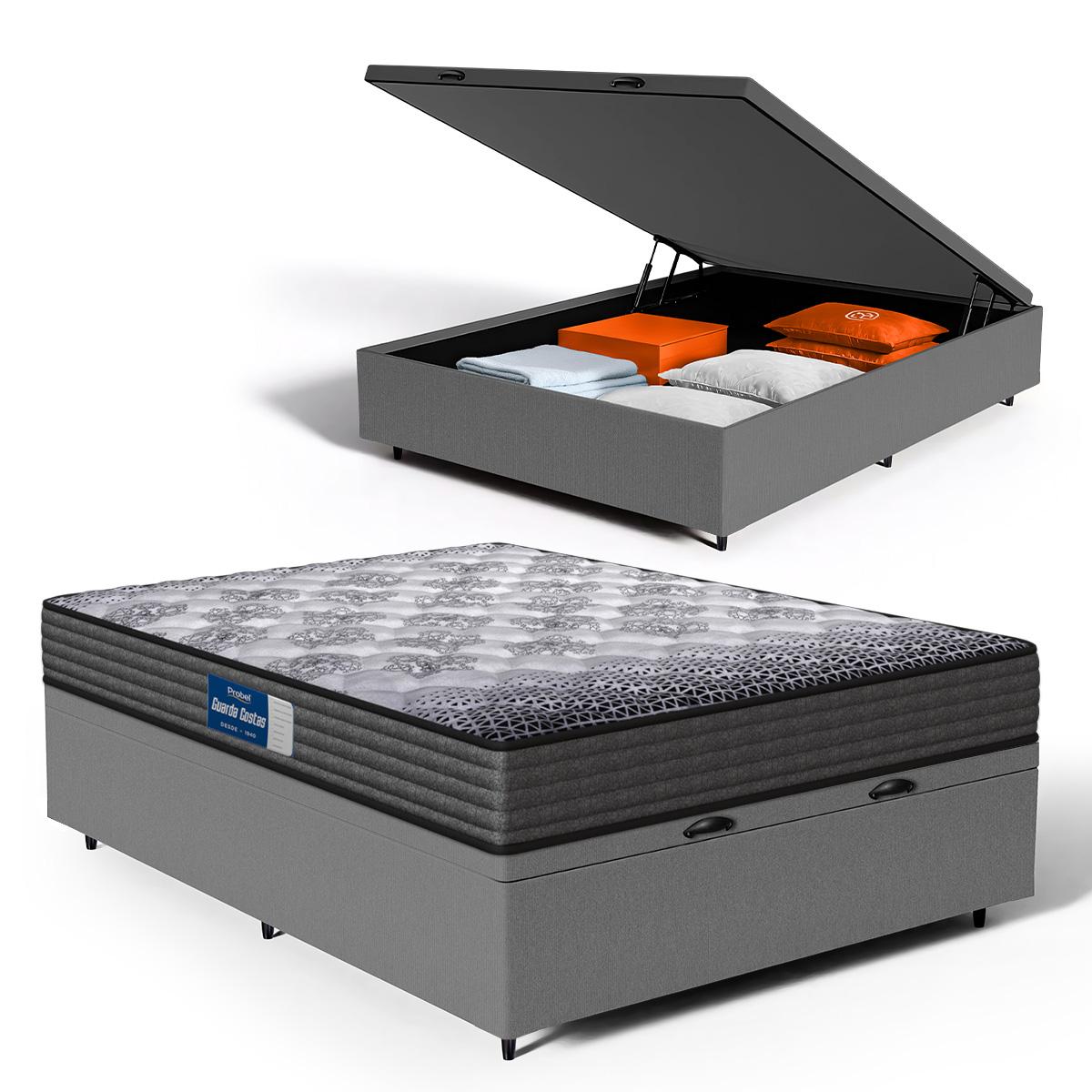 Cama Box Baú Com Colchão De Espuma D60 Double Face Guarda Costas Comfort Force Probel Casal 138cm