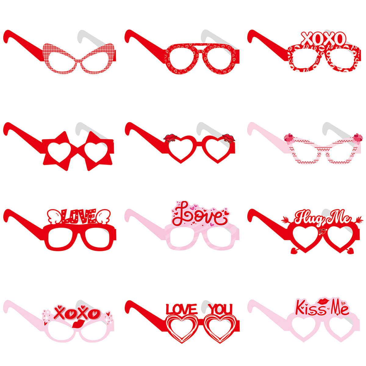 Óculos De Festa, Pacote Com 12 Óculos Valentine Heart E Xo Paper
