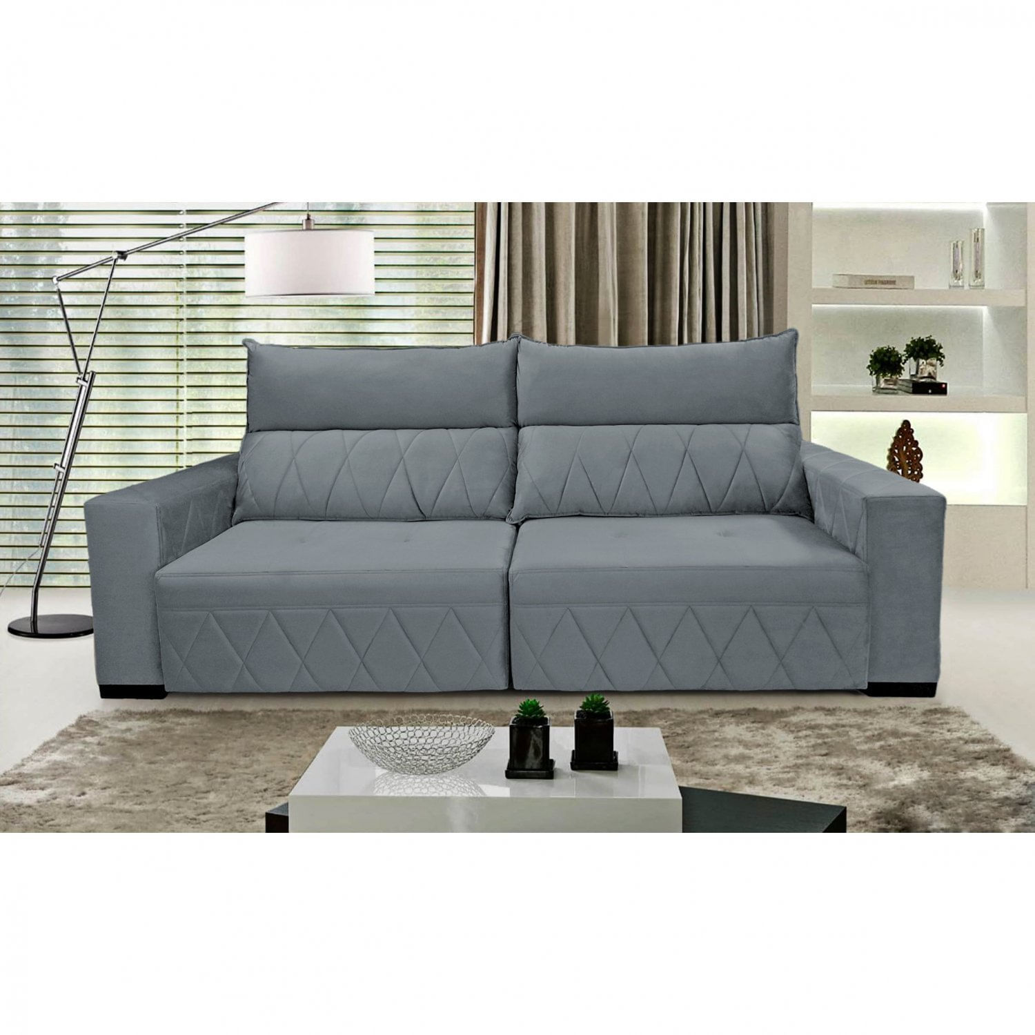 Sofá Retrátil E Reclinável 4 Lugares 2,30m Ellen Cia Do Estofado Cinza