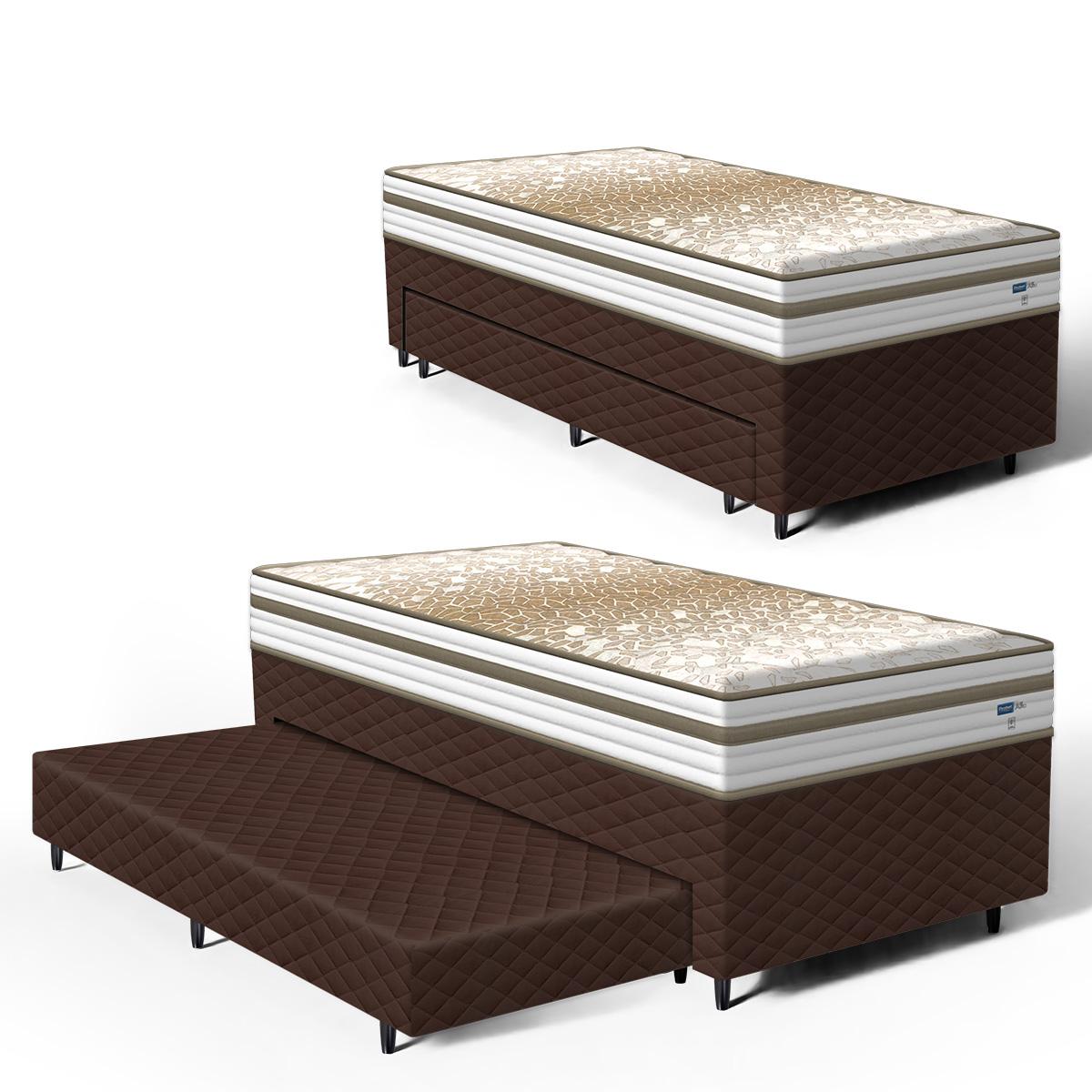 Cama Box Com Colchão De Molas Ensacadas Double Face Pillow Euro Alfa Probel + Auxiliar De Espuma Unique Solteiro 88cm
