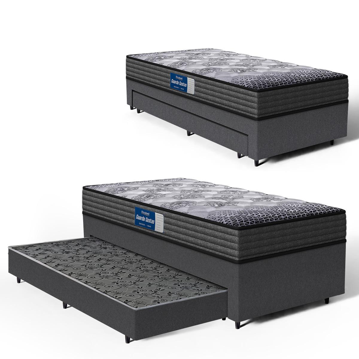 Cama Box Com Colchão De Espuma D60 Double Face Guarda Costas Comfort Force Probel + Auxiliar De Molas Unique Solteiro 88cm