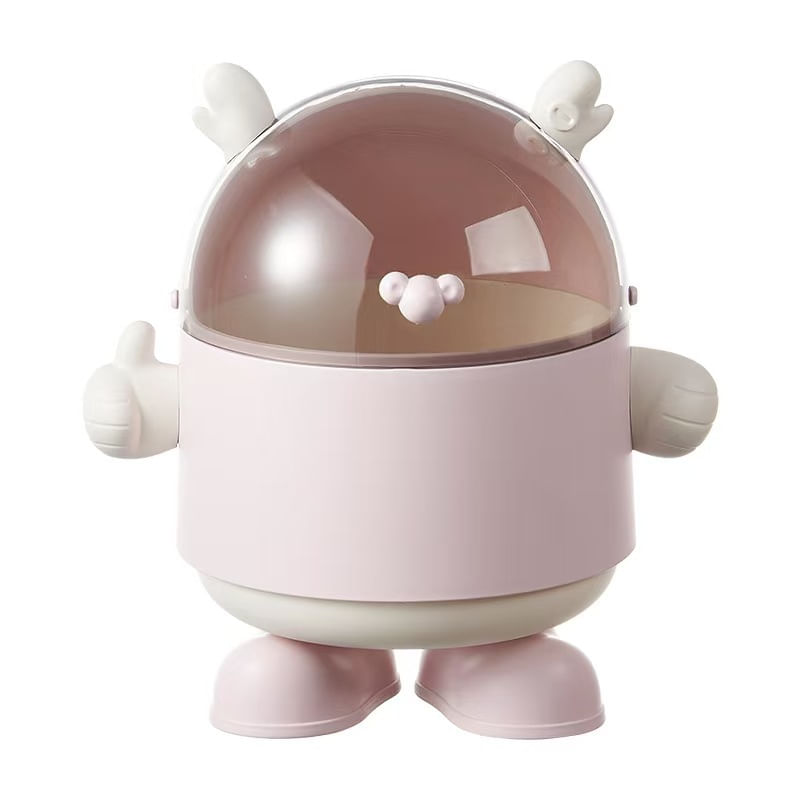 Lata De Lixo De Mesa De Plástico Rosa Fofo Com Tampa 12x12x22cm