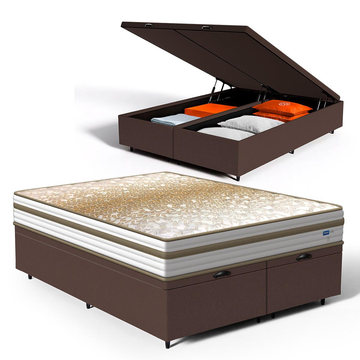 Cama Box Baú Com Colchão De Molas Ensacadas Double Face Pillow Euro Alfa Probel Queen 158cm