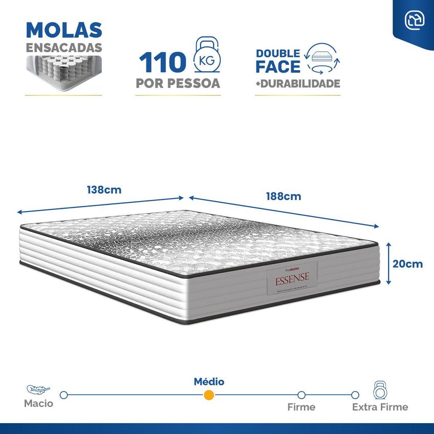Cama Box Com Colchão De Molas Ensacadas Double Face Essence Probel Casal 138cm - imagem 4