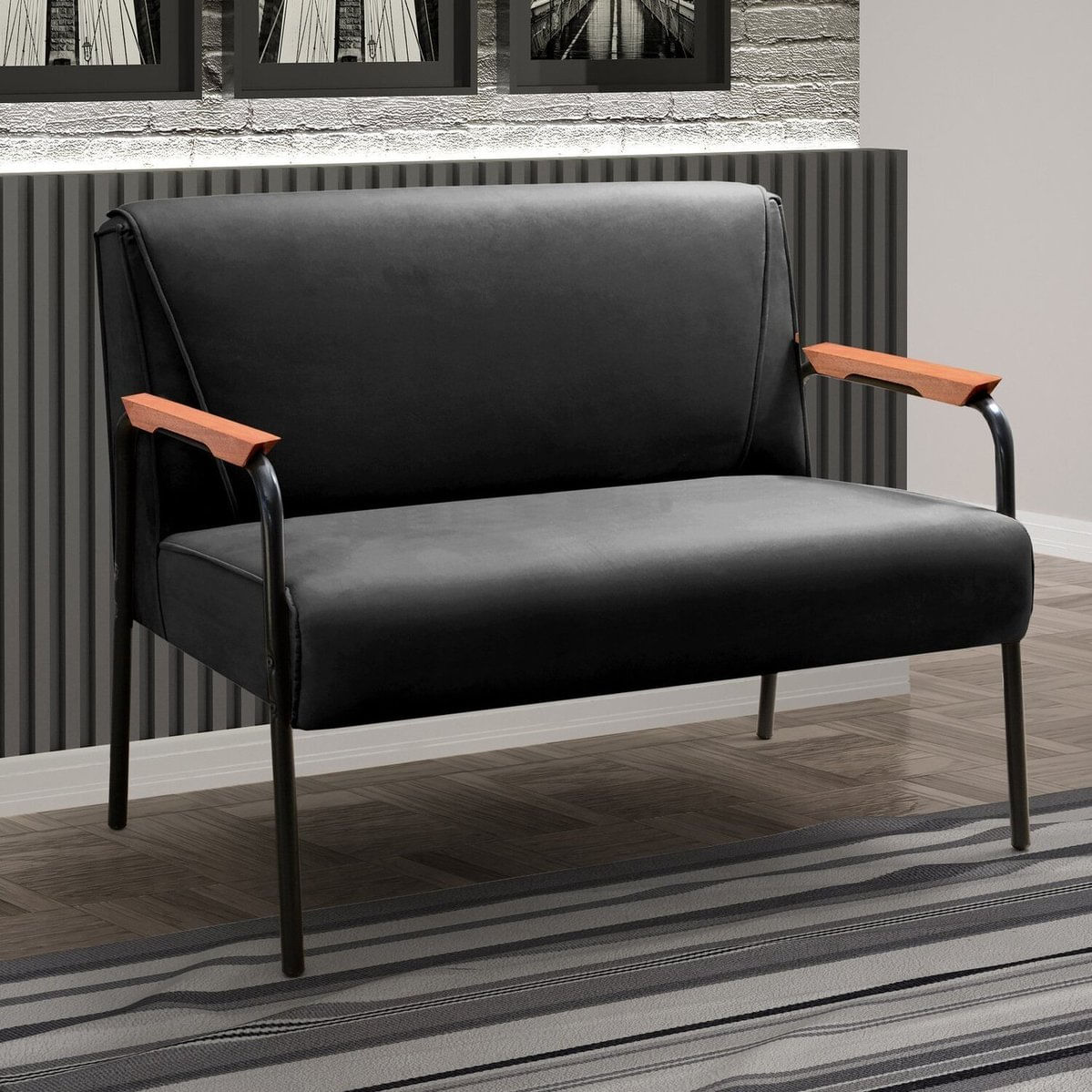 Namoradeira Decorativa Braços Fixo Jade Preto