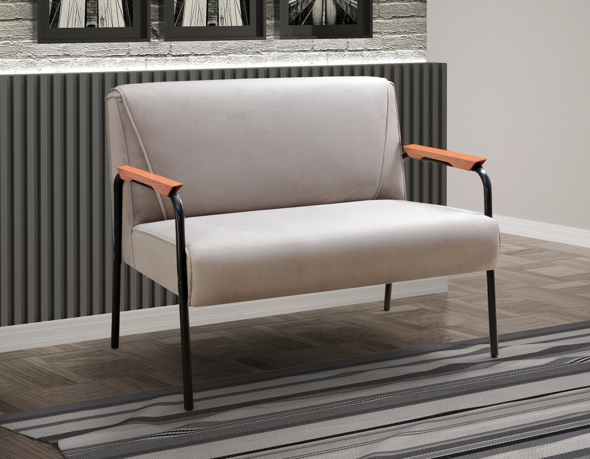 Namoradeira Decorativa Braços Fixo Jade Cinza Capuccino