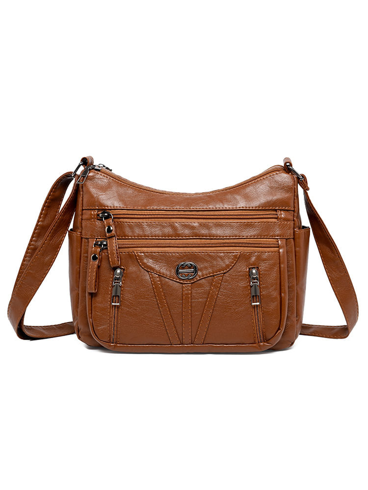 Bolsa De Ombro Feminina De Couro Pu De Várias Camadas, Grande, Preta