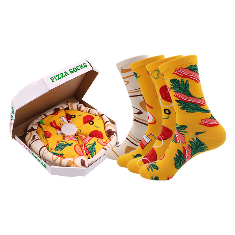 Conjunto De 4 Pares De Meias Novelty Cotton Crew Pizza Pattern Amarelo