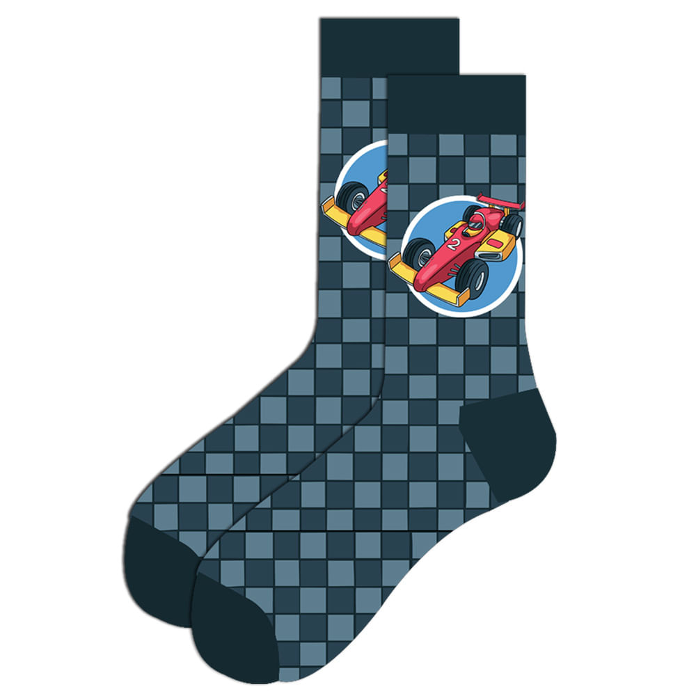 Crew Socks Novelty Racing Car Cotton Para Adultos, Azul, X5 Pares
