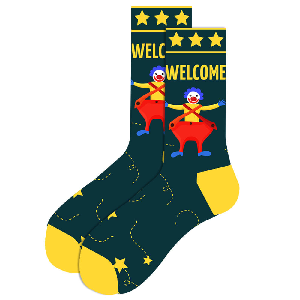 Meias Redondas De Algodão, Cores, Palhaço, Circo, Design De Circo, Tamanho Adulto