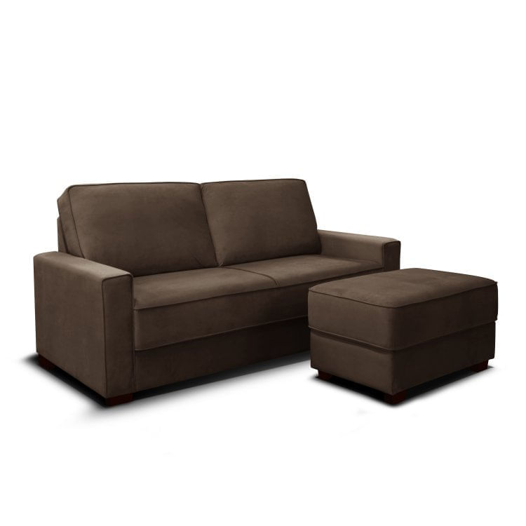 Sofá 3 Lugares 181cm com Puff Adapt Gralha Azul Veludo Marrom