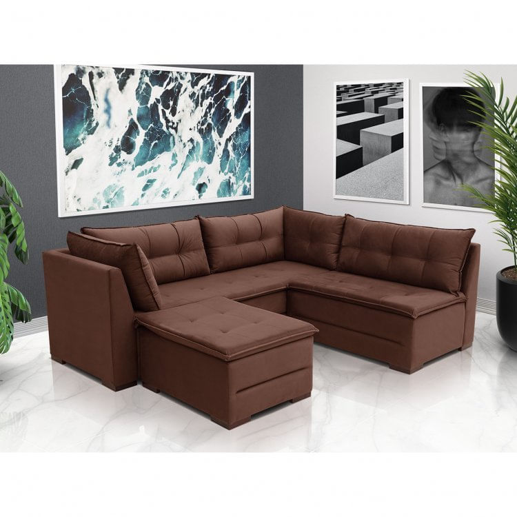 Sofá de Canto 6 Lugares Lyon Living Chocolate