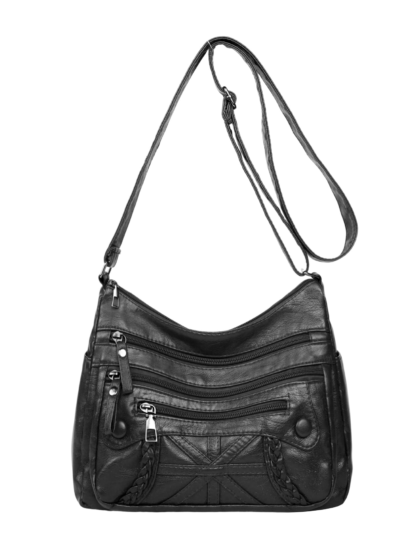 Bolsa De Ombro Feminina Com Vários Bolsos Em Couro Pu Macio Preto